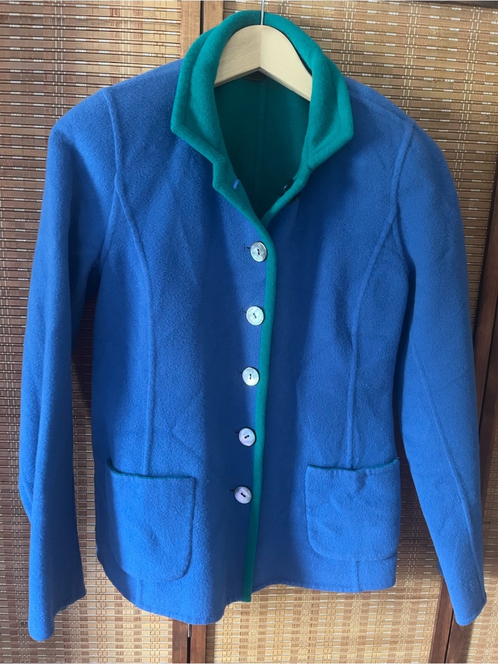 Tailored Blue Fleece Blazer with Green Trim